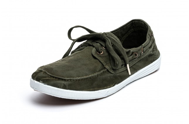 Pantofi din panza Natural World, model Nautico, Kaki, aspect Stone-Washed