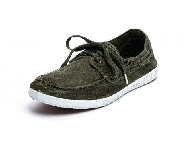 Pantofi din panza Natural World, model Nautico, Kaki, aspect Stone-Washed