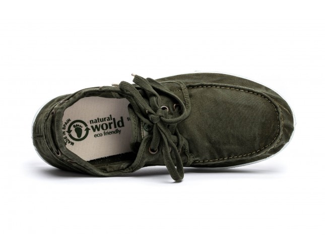 Pantofi din panza Natural World, model Nautico, Kaki, aspect Stone-Washed
