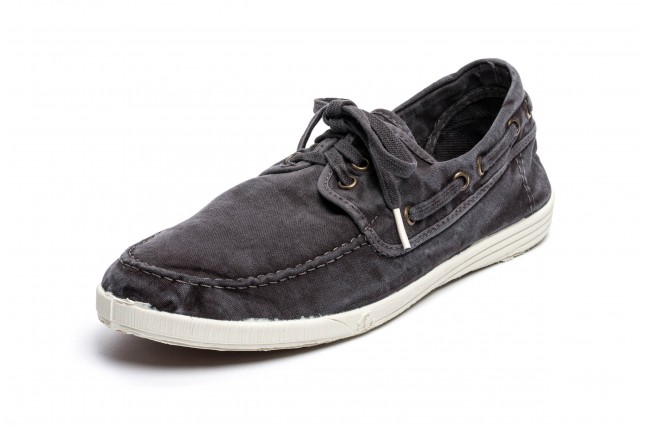 Pantofi din panza Natural World, model Nautico, Negru, aspect Stone-Washed