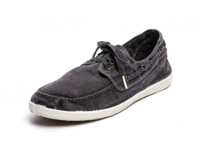 Pantofi din panza Natural World, model Nautico, Negru, aspect Stone-Washed