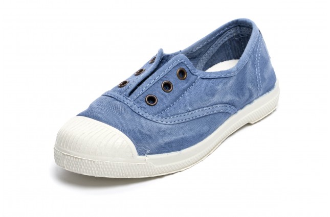 Tenisi Natural World pentru copii, model Elastico, Bleu, aspect Stone-Washed
