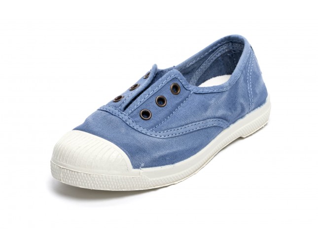 Tenisi Natural World pentru copii, model Elastico, Bleu, aspect Stone-Washed