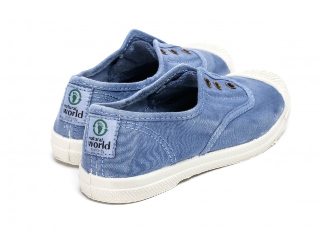 Tenisi Natural World pentru copii, model Elastico, Bleu, aspect Stone-Washed