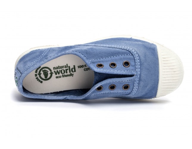 Tenisi Natural World pentru copii, model Elastico, Bleu, aspect Stone-Washed