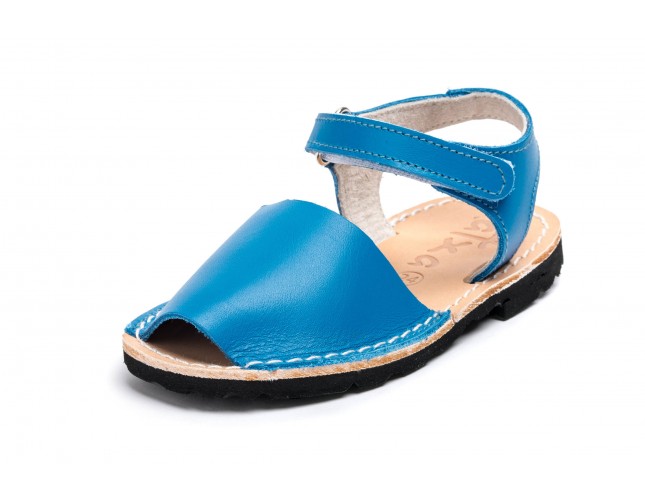 Sandale Avarca Velcro pentru copii, Albastru, piele naturala 