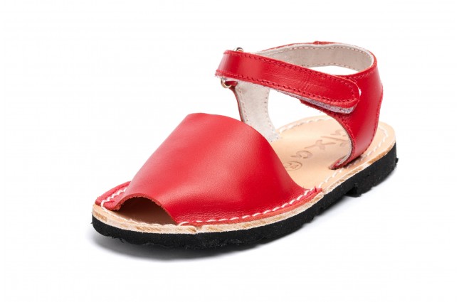 Sandale Avarca Velcro pentru copii, Rosu, piele naturala 