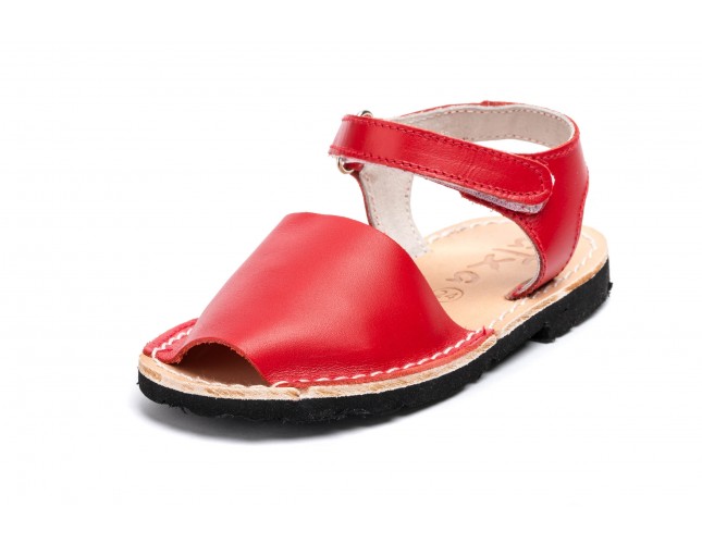 Sandale Avarca Velcro pentru copii, Rosu, piele naturala 