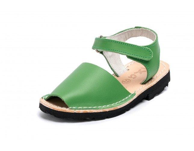 Sandale Avarca Velcro pentru copii, Verde, piele naturala 