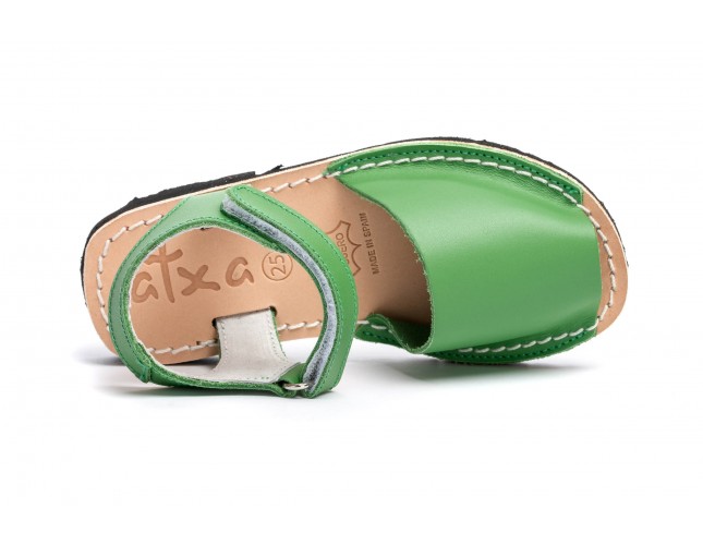 Sandale Avarca Velcro pentru copii, Verde, piele naturala 