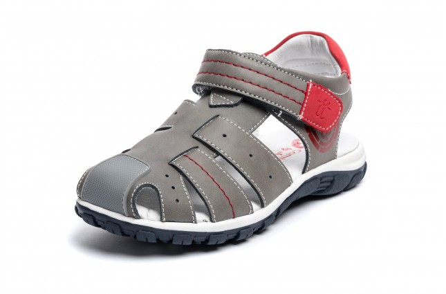 Sandale Chetto pentru copii, model Comic Gri, din piele naturala 