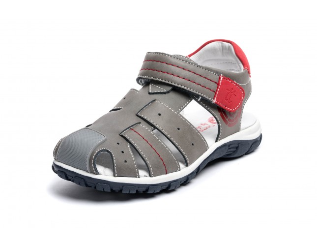 Sandale Chetto pentru copii, model Comic Gri, din piele naturala 