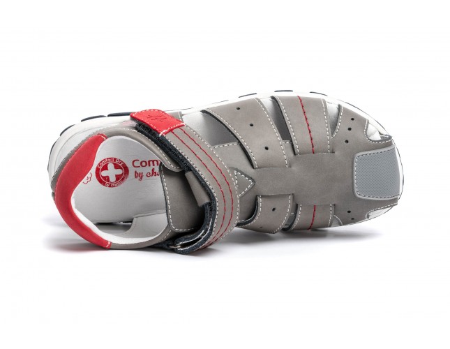 Sandale Chetto pentru copii, model Comic Gri, din piele naturala 