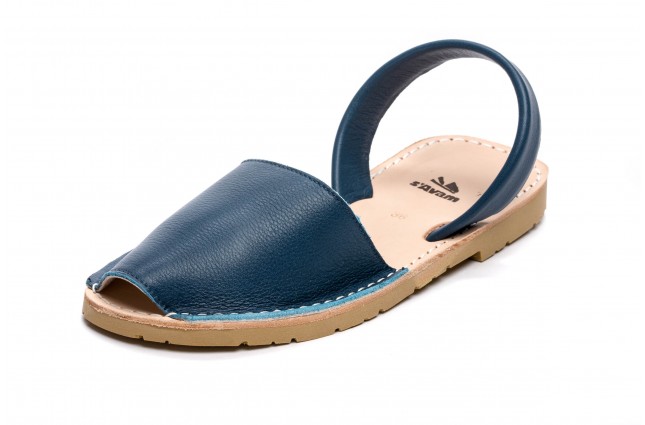 Sandale Avarca din piele naturala, Albastru Petrol