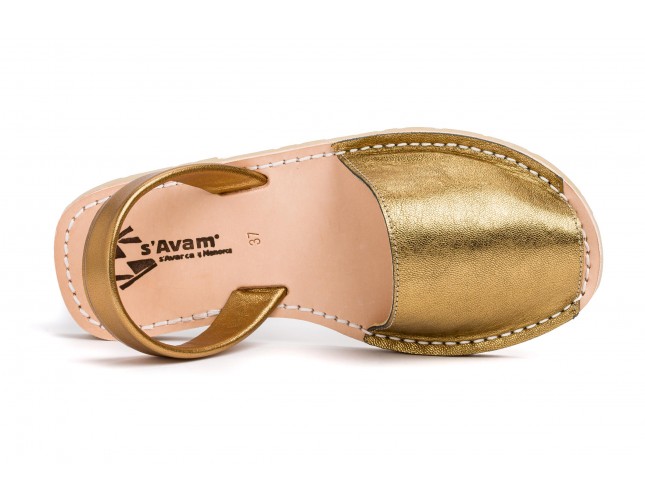 Sandale Avarca din piele naturala, Auriu Bronce