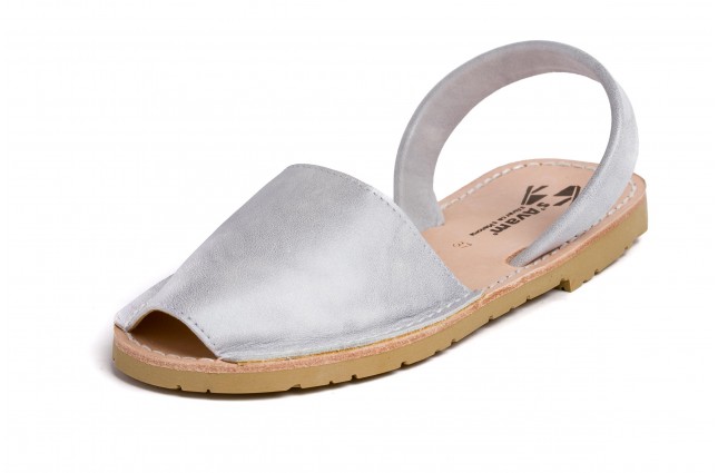 Sandale Avarca din piele naturala, Alb Sidefat