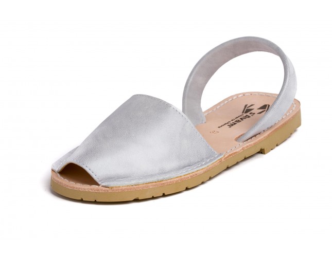 Sandale Avarca din piele naturala, Alb Sidefat