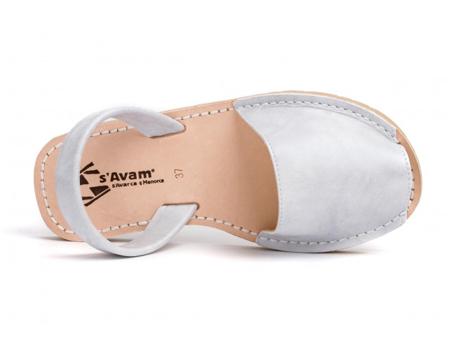 Sandale Avarca din piele naturala, Alb Sidefat