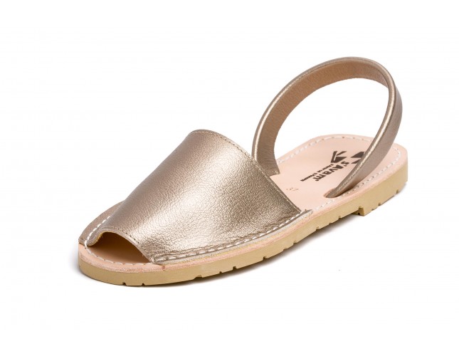 Sandale Avarca din piele naturala, Bej Metalizat