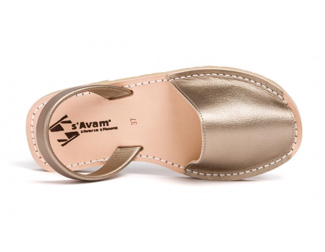 Sandale Avarca din piele naturala, Bej Metalizat