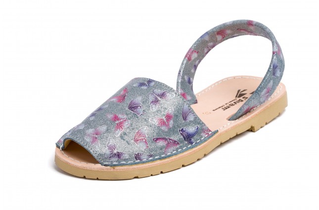 Sandale Avarca din piele naturala, Jeans Fluturi