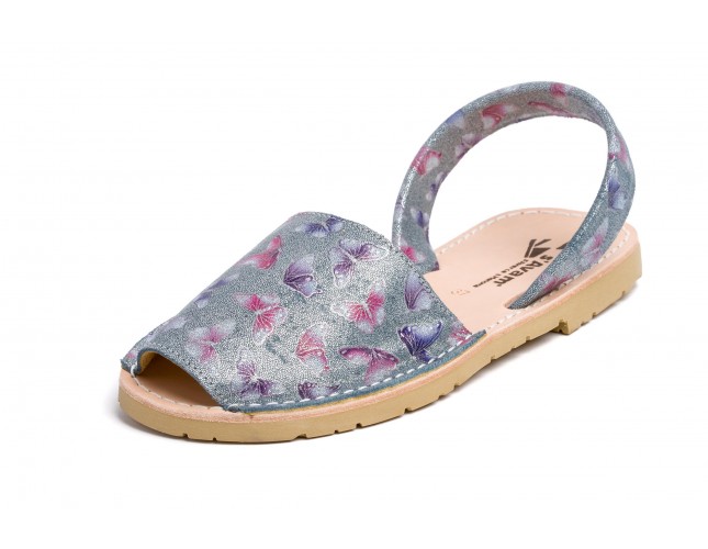 Sandale Avarca din piele naturala, Jeans Fluturi