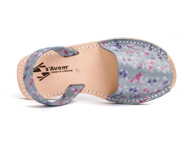 Sandale Avarca din piele naturala, Jeans Fluturi