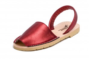 Sandale Avarca din piele naturala, Rosu Metalizat