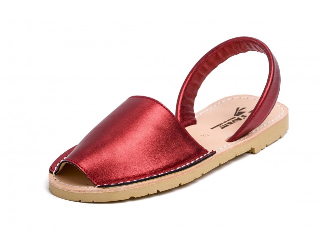Sandale Avarca din piele naturala, Rosu Metalizat