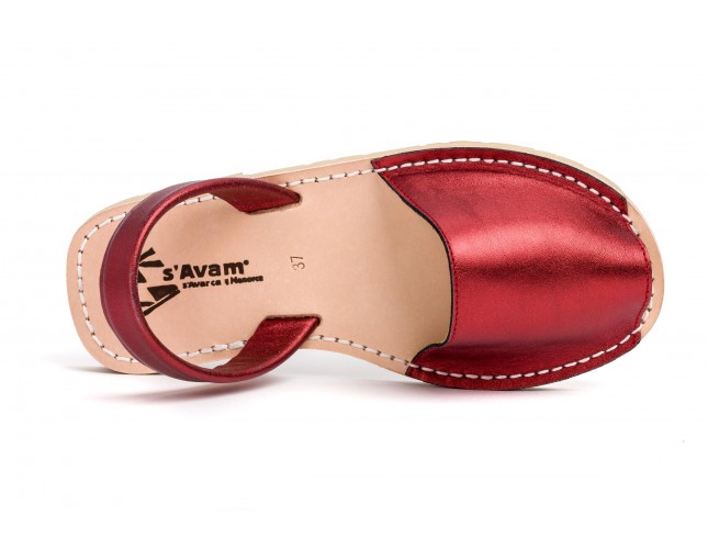Sandale Avarca din piele naturala, Rosu Metalizat