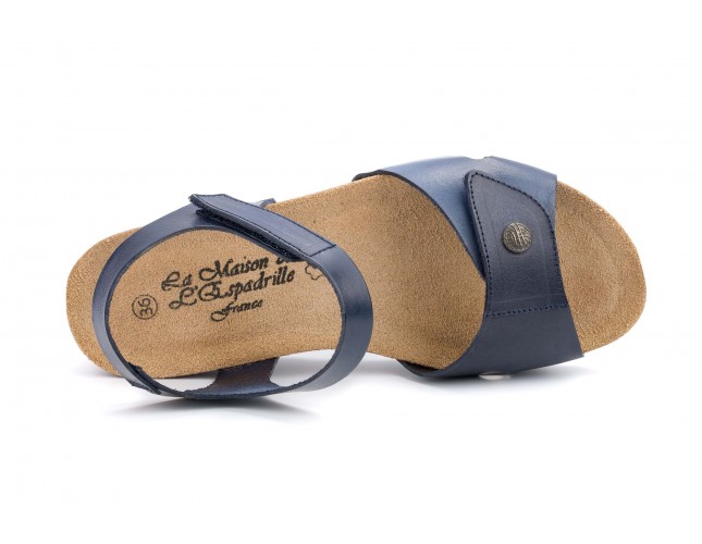 Sandale Maison de l'Espadrille din piele, model VELCRO 3621, Albastru