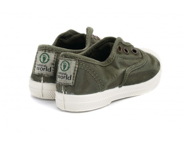 Tenisi Natural World pentru copii, model Elastico 470, Kaki aspect Stone-Washed