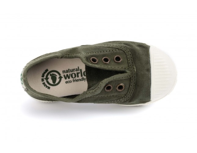 Tenisi Natural World pentru copii, model Elastico 470, Kaki aspect Stone-Washed