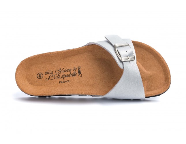 Papuci Maison de l'Espadrille din piele eco, model BOUCLE 3506, Argintiu