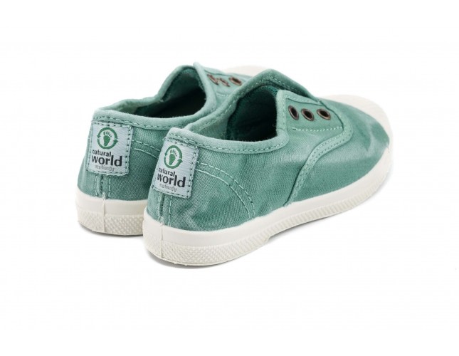 Tenisi Natural World pentru copii, model Elastico, Verde Albahaca, aspect Stone-Washed