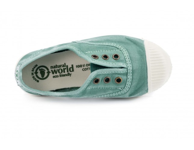 Tenisi Natural World pentru copii, model Elastico, Verde Albahaca, aspect Stone-Washed