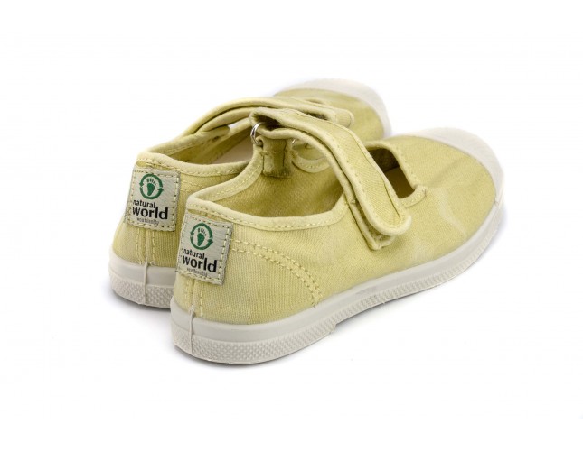 Tenisi Natural World pentru copii, model Mercedes, Verde Limoncello, aspect Stone-Washed