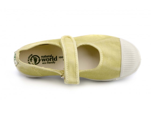 Tenisi Natural World pentru copii, model Mercedes, Verde Limoncello, aspect Stone-Washed
