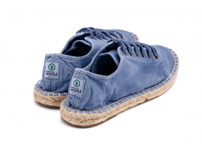 Espadrile Natural World, model Basket, Albastru Celeste, aspect Stone-Washed
