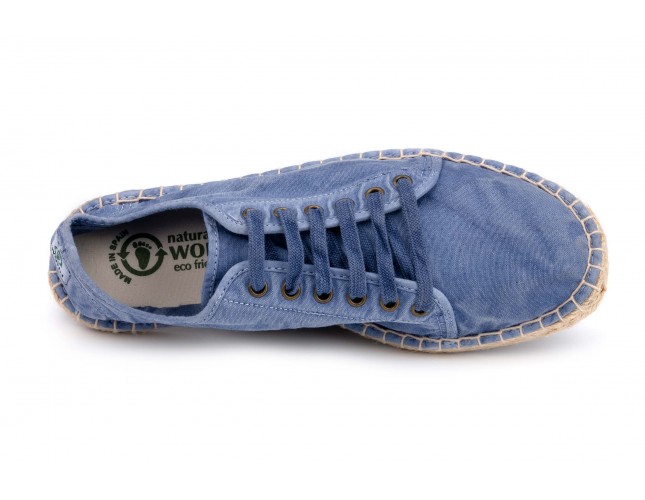 Espadrile Natural World, model Basket, Albastru Celeste, aspect Stone-Washed
