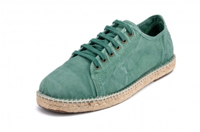 Espadrile Natural World, model Basket, Verde Albahaca, aspect Stone-Washed