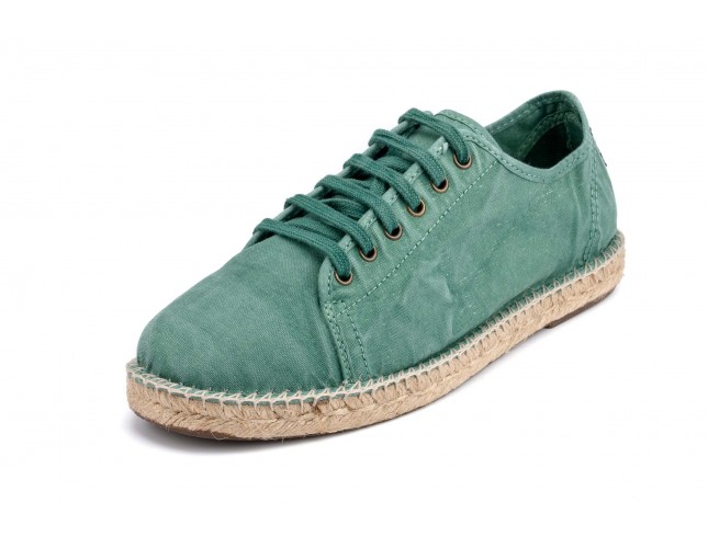 Espadrile Natural World, model Basket, Verde Albahaca, aspect Stone-Washed
