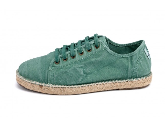 Espadrile Natural World, model Basket, Verde Albahaca, aspect Stone-Washed
