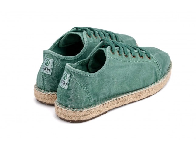 Espadrile Natural World, model Basket, Verde Albahaca, aspect Stone-Washed