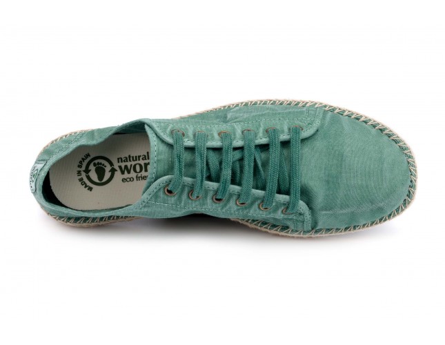 Espadrile Natural World, model Basket, Verde Albahaca, aspect Stone-Washed