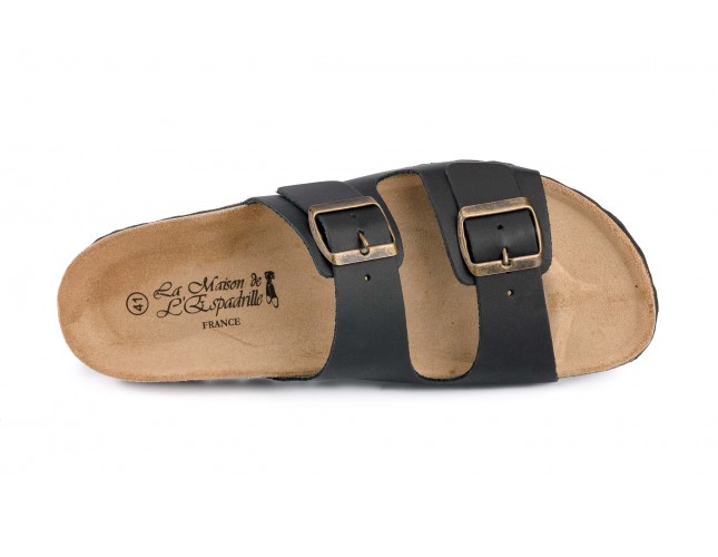 Papuci Maison de l'Espadrille din piele, model BOUCLE 3565, Negru