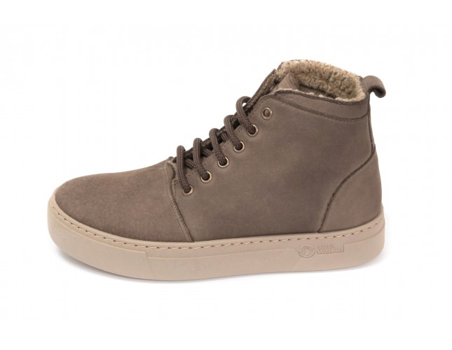 Ghete Natural World, din piele napa, model WOOL 6189, Maro Castano