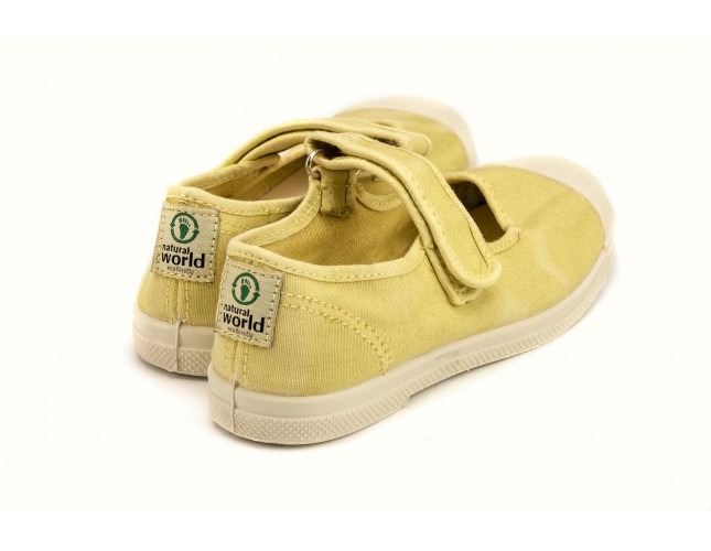 Tenisi Natural World pentru copii, model Mercedes, Galben Sunny, aspect Stone-Washed