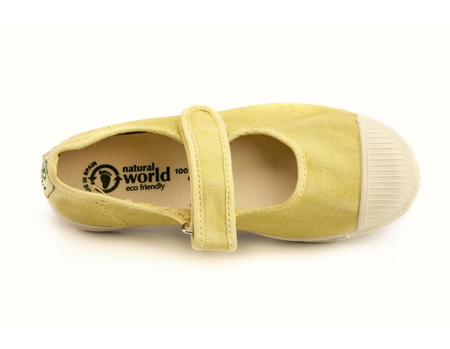 Tenisi Natural World pentru copii, model Mercedes, Galben Sunny, aspect Stone-Washed