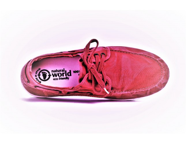 Pantofi din panza Natural World, model Nautico, Rosu, aspect Stone-Washed